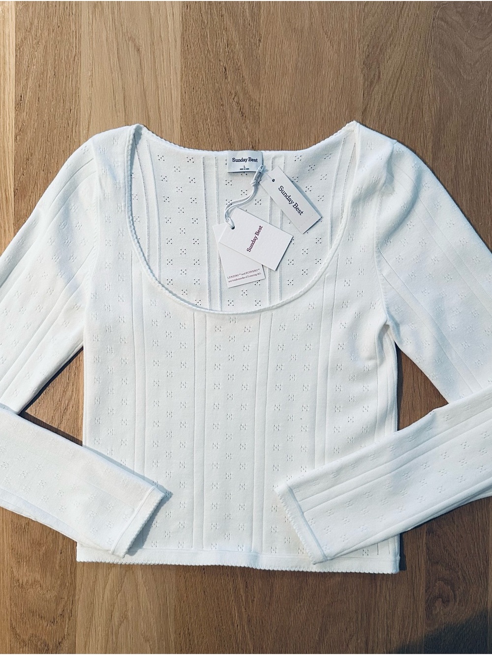 NWT Sunday Best white Scoop Neck Long-Sleeve Pointelle large